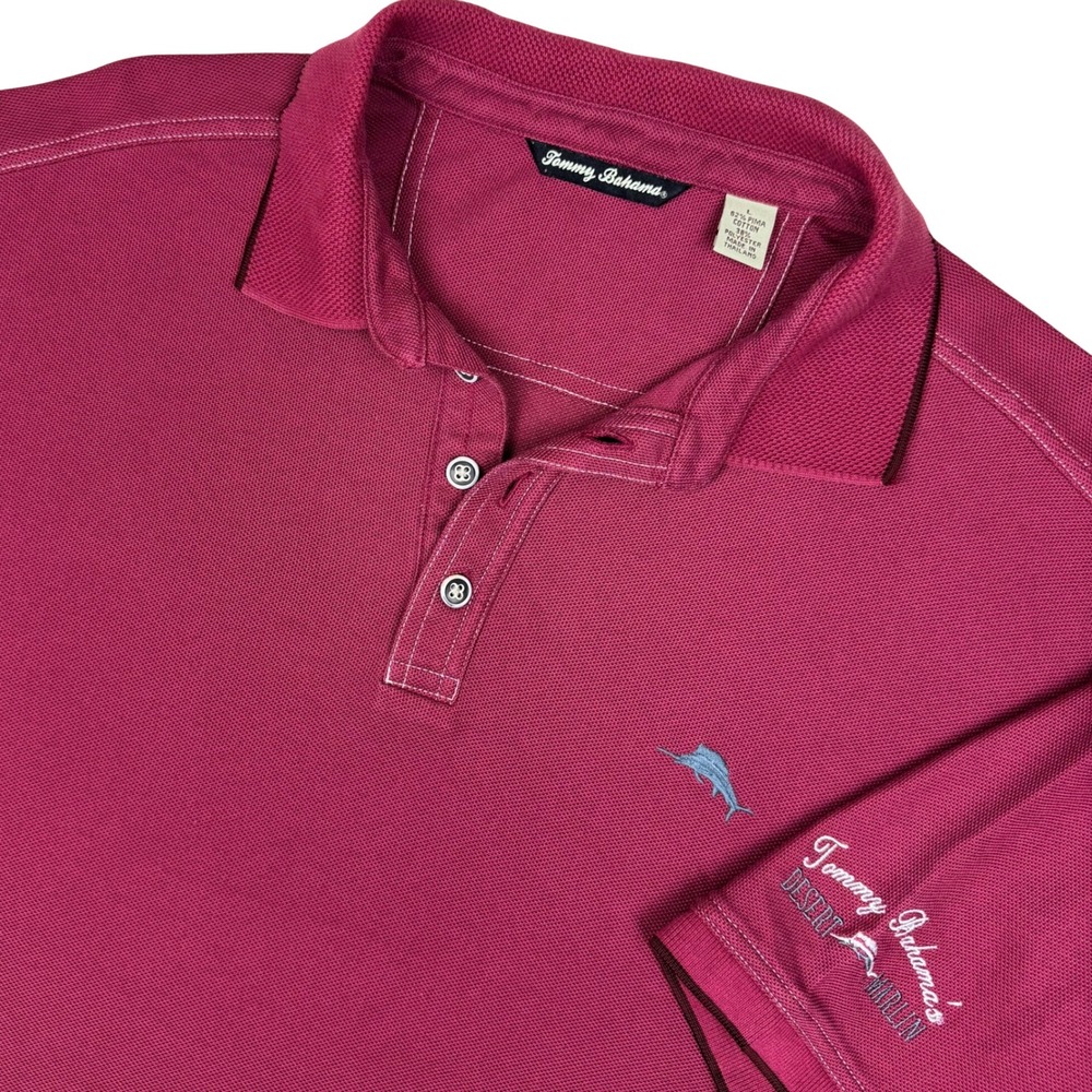 Tommy Bahama Desert Marlin Polo Shirt Pima Cotton Blend Mens Large Burgundy
